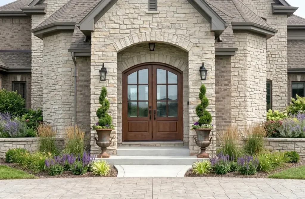 french door stone exterior