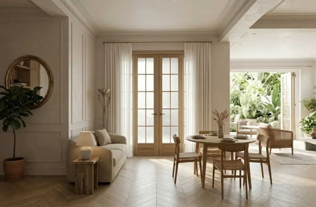 french door with curatains