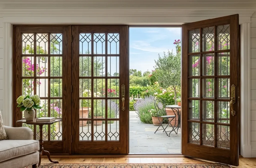french doors with decorative grids